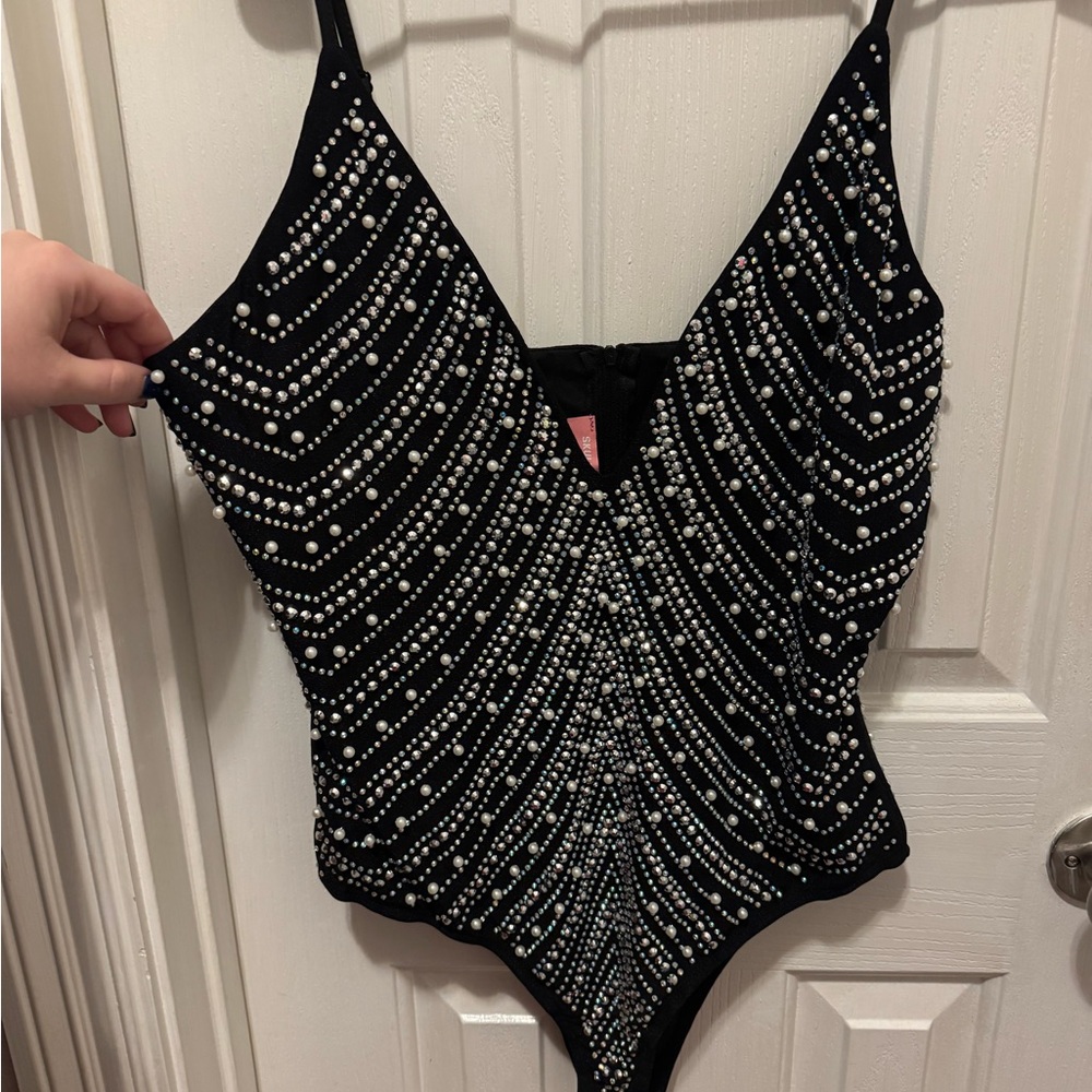 Elegant Black Beaded Bodysuit